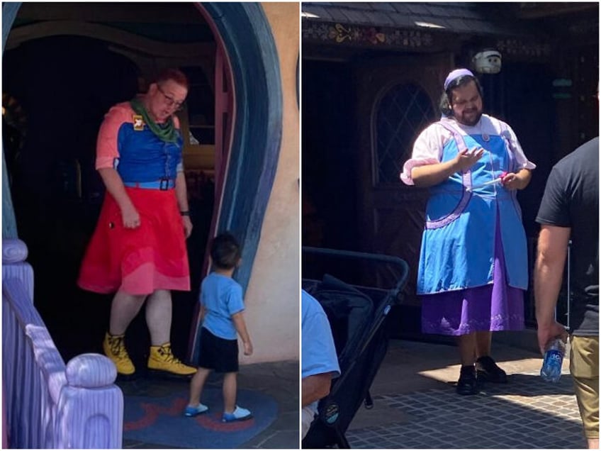 video from disturbed visitors shows men dressed in drag greeting children at disney princess makeover boutique