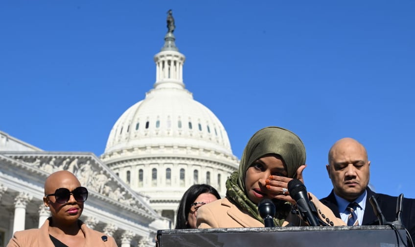 video ilhan omar cites right wing attacks greets suspended daughter at columbias anti war encampment