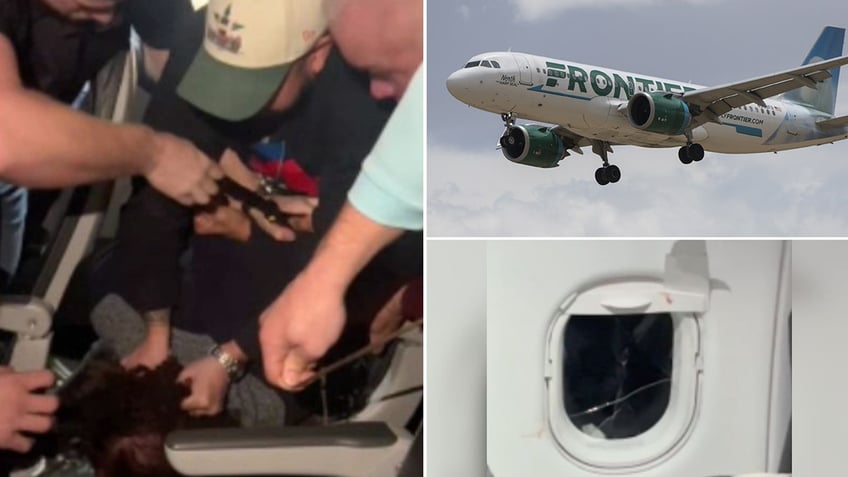 Unruly passenger, broken window, Frontier Airlines