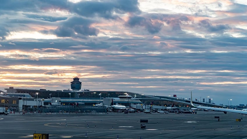 video shows police vehicle in flames at laguardia airport in new york city