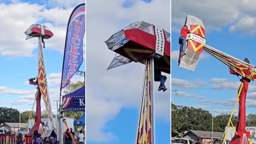 video shows texas carnival worker clinging to amusement ride in midair to protect child after mishap