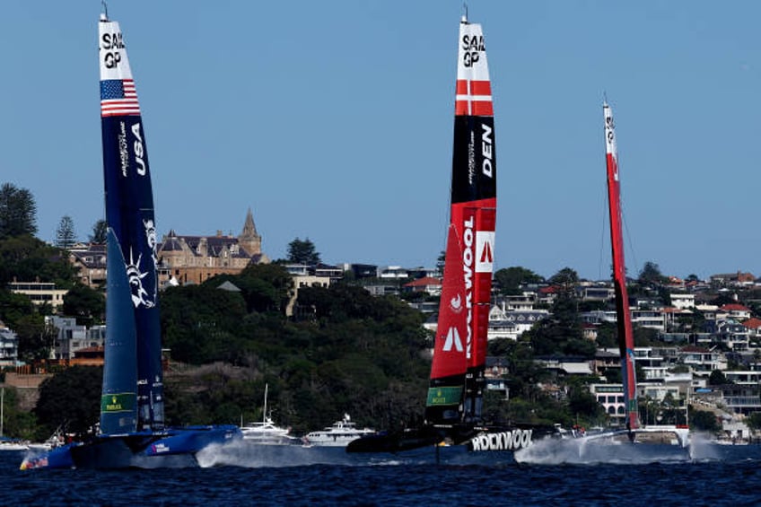 United States SailGP team competes against Denmark SailGP team in a race during the second day of the racing in the Sail Grand Prix event on Sydney...