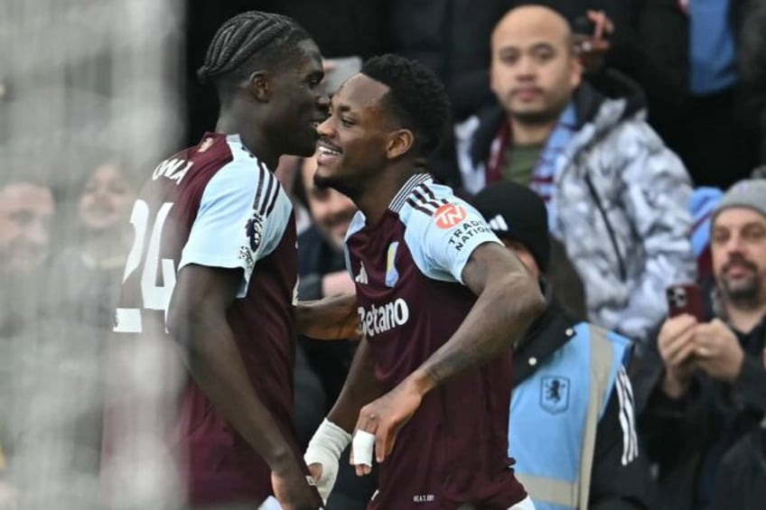 Aston Villa forward Jhon Duran celebrates his goal against Manchester City