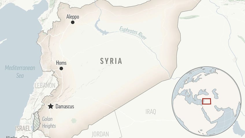 This is a locator map for Syria with its capital, Damascus