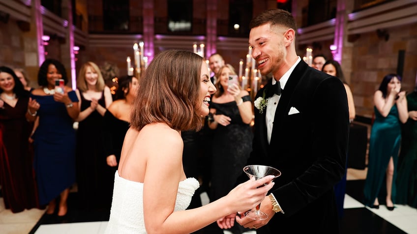 Bride at reception with haircut