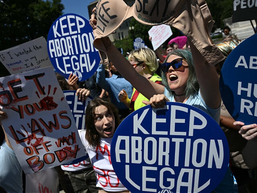 TOPSHOT - Reproductive rights activists demonstrate in front of the Supreme Court in Washi