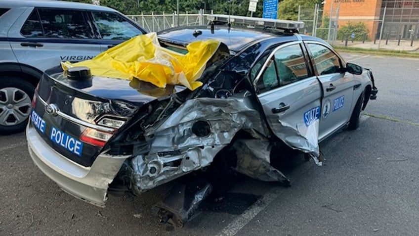 Virginia State Police car damaged