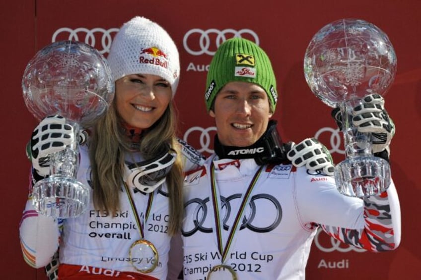 USA's Lindsey Vonn (L) and Austria's Marcel Hirscher