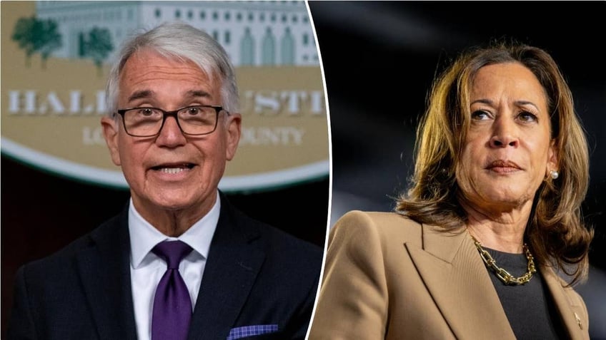 George Gascon, L.A. district attorney, left; VP Kamala Harris, right