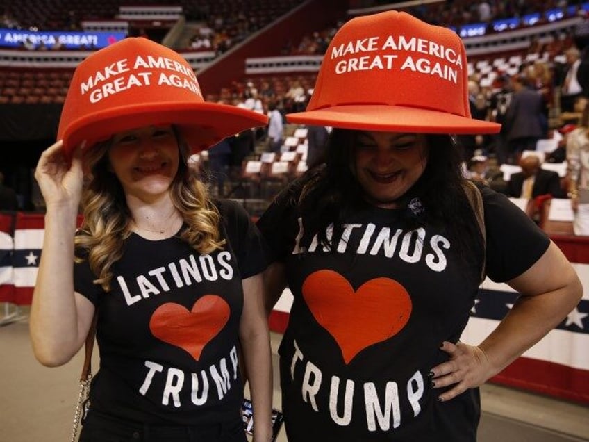 Supporters wear large "Make America Great Again" hats before President Donald Tr