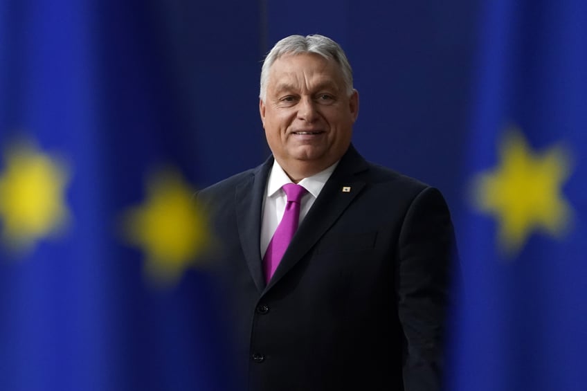 BRUSSELS, BELGIUM - OCTOBER 26: Hungary's Prime Minister Viktor Orban arrives at EU Leaders Summit on October 26, 2023 in Brussels, Belgium. After days spent deliberating on the language in their statement in support of both Israel's right to defend as well as raising concern for Palestinian civilians in Gaza, the EU leaders are set to push for humanitarian aid corridors into besieged Gaza. On October 7, Hamas launched a deadly attack in southern Israel that sparked a retaliatory siege of Gaza. (Photo by Pier Marco Tacca/Getty Images)