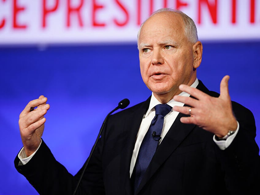 Democratic vice presidential candidate, Minnesota Gov. Tim Walz, speaks during a debate at