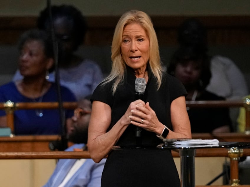 Jacksonville Mayor Donna Deegan speaks to parishioners during a prayer service for the victims of a mass shooting at the St. Paul A.M.E. Church, Sunday, Aug. 27, 2023, in Jacksonville, Fla. (AP Photo/John Raoux)