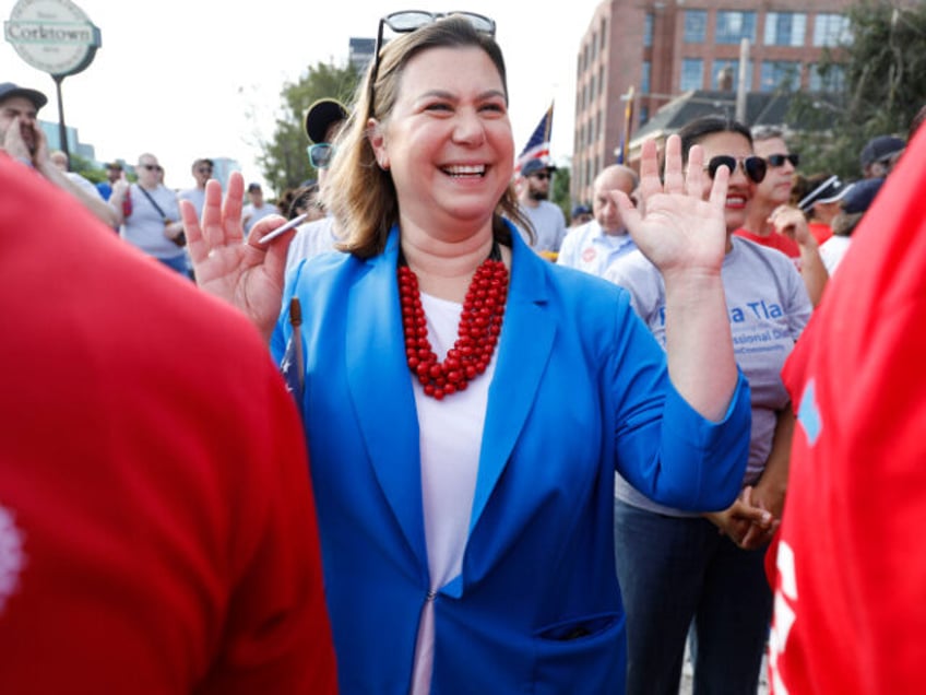 DETROIT, MICHIGAN - SEPTEMBER 4: U.S. Representative Elissa Slotkin (D-MI) marches in the