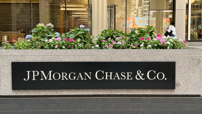 JPMorgan Chase &amp; Co. sign and building exterior seen in New York City.