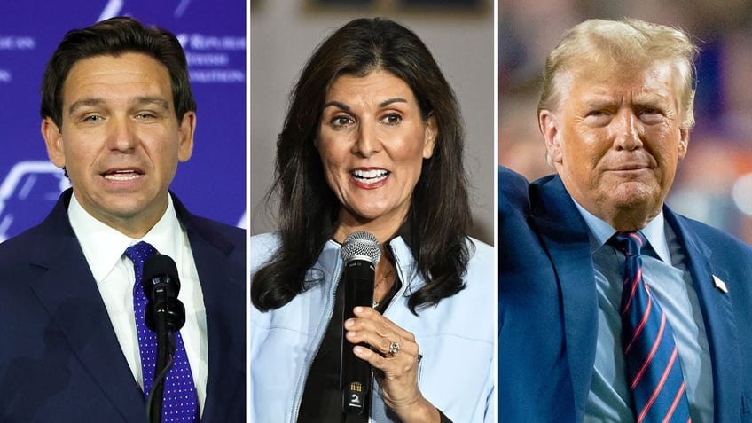 Ron DeSantis, Nikki Haley, Donald Trump split