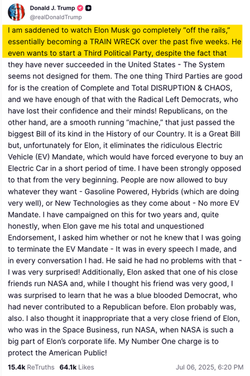 wall street responds to america party musk denies calls party filing fake news