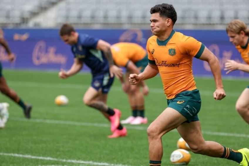 The Wallabies do sprints at Perth Stadium Friday ahead of their Rugby Championship match w