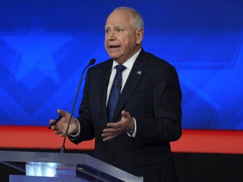 Democratic vice presidential nominee Minnesota Gov. Tim Walz speaks during a vice presiden