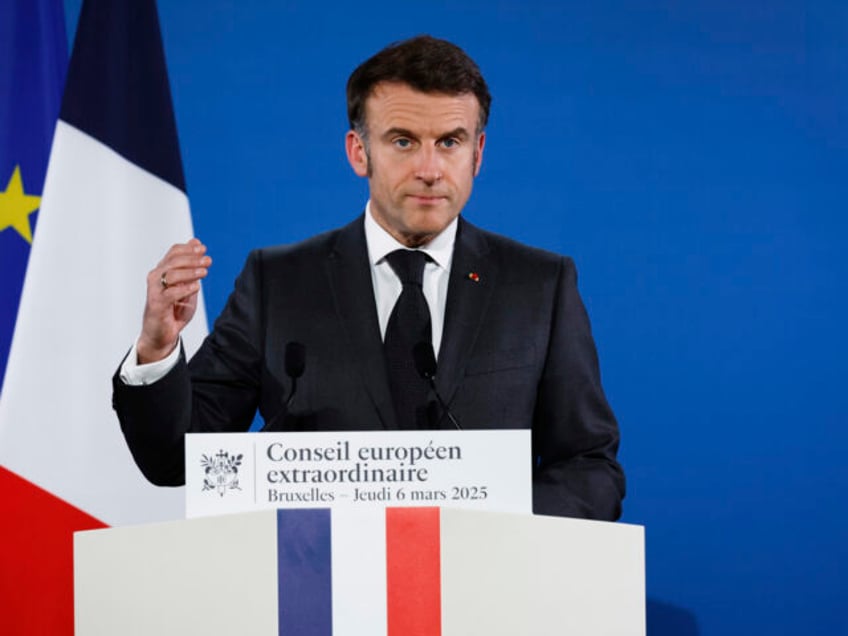 French President Emmanuel Macron speaks during a media conference at an EU Summit in Bruss