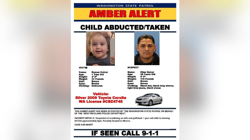 An Amber Alert poster featuring Roman Huizar's photo and Elias Huizar's photo