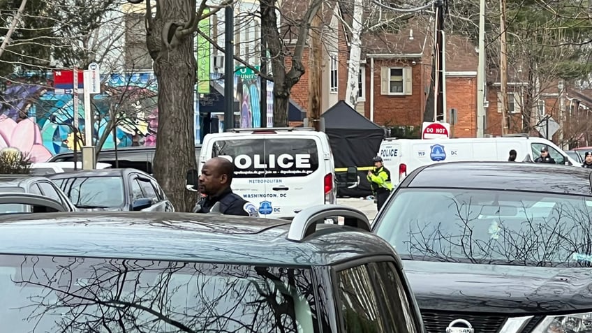 Police seen at the scene of a shooting near Nationals Park