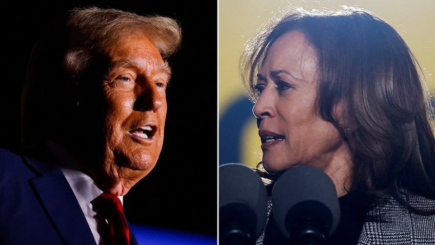 Split image of Trump and Harris