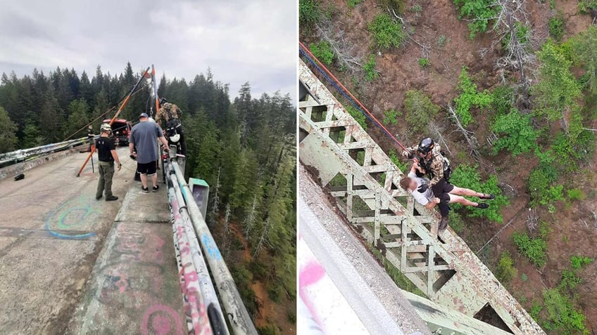 Washington teen being rescue from beneath a bridge