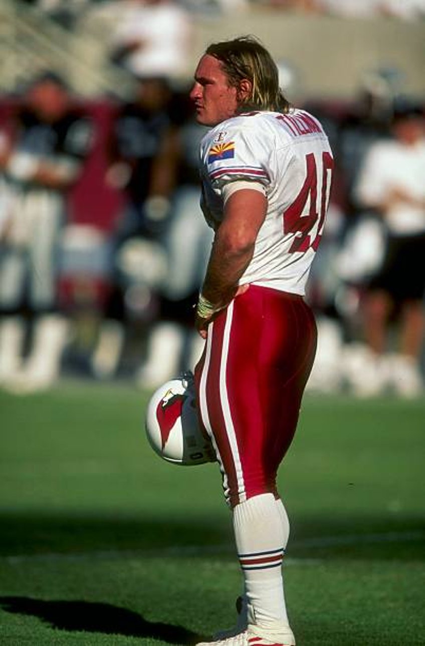 Safety Pat Tillman of the Arizona Cardinals looks on during a game against the Oakland Raiders at the Sun Devil Stadium in Tempe, Arizona. The...