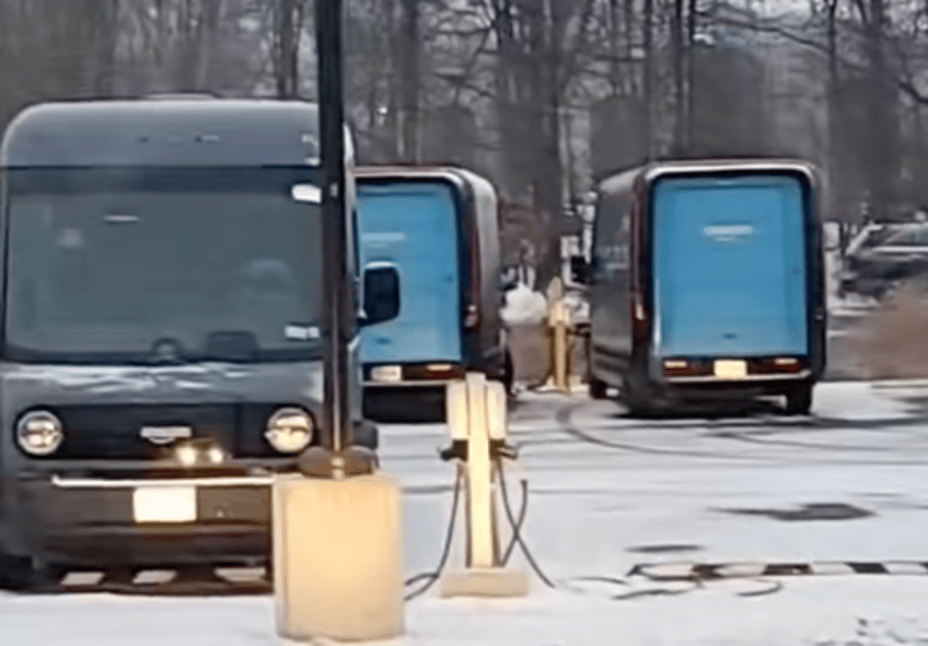 watch amazon uses huge diesel generator to charge electric delivery van fleet