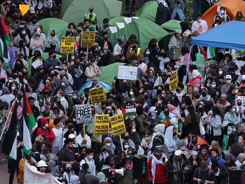 WASHINGTON, DC - APRIL 25: Activists and students participate in an encampment protest at