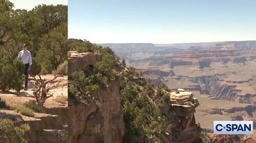 watch bidens handlers allow him to walk along edge of grand canyon cliff