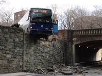 WATCH: City bus comes within inches of disaster on elevated overpass during rush hour