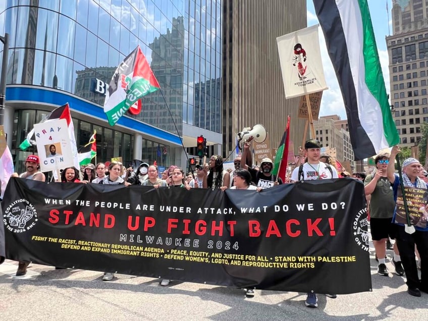 watch communists anarchists anti israel protesters lead march on the rnc