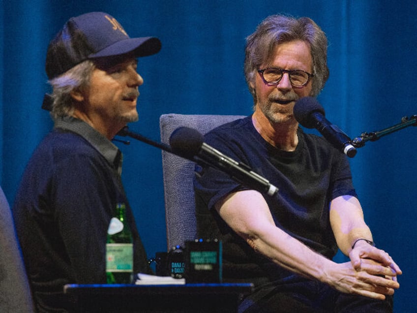 AUSTIN, TEXAS - APRIL 19: Comedians David Spade (L) and Dana Carvey record an episode of &