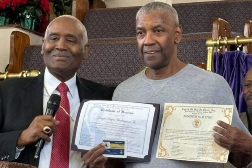 Denzel Washington was baptized and received his minister's license Saturday as the movie