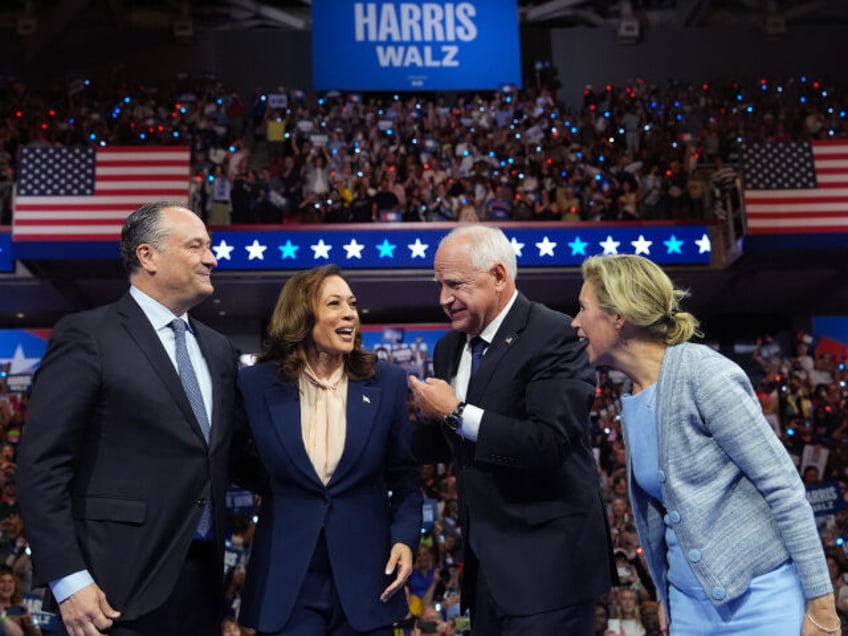 L-R) Second gentleman Doug Emhoff, Democratic presidential candidate, U.S. Vice President