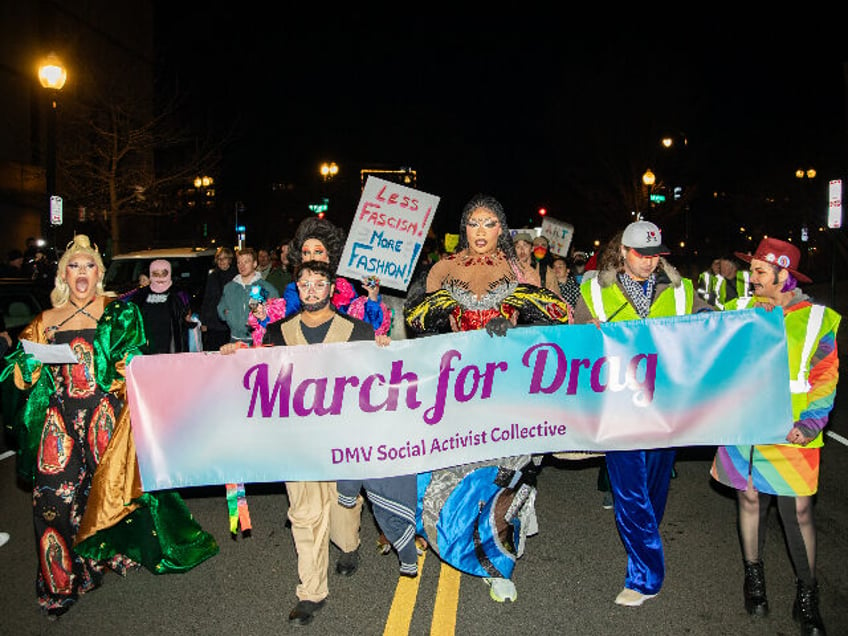 WASHINGTON, DC - MARCH 8: A "Rally & March for Drag!" makes its way to the K