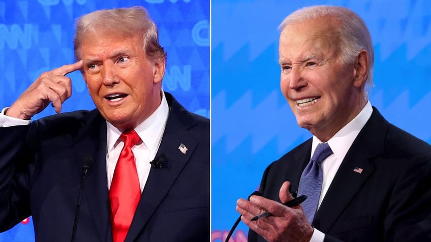 Trump at left, Biden at right in photo split