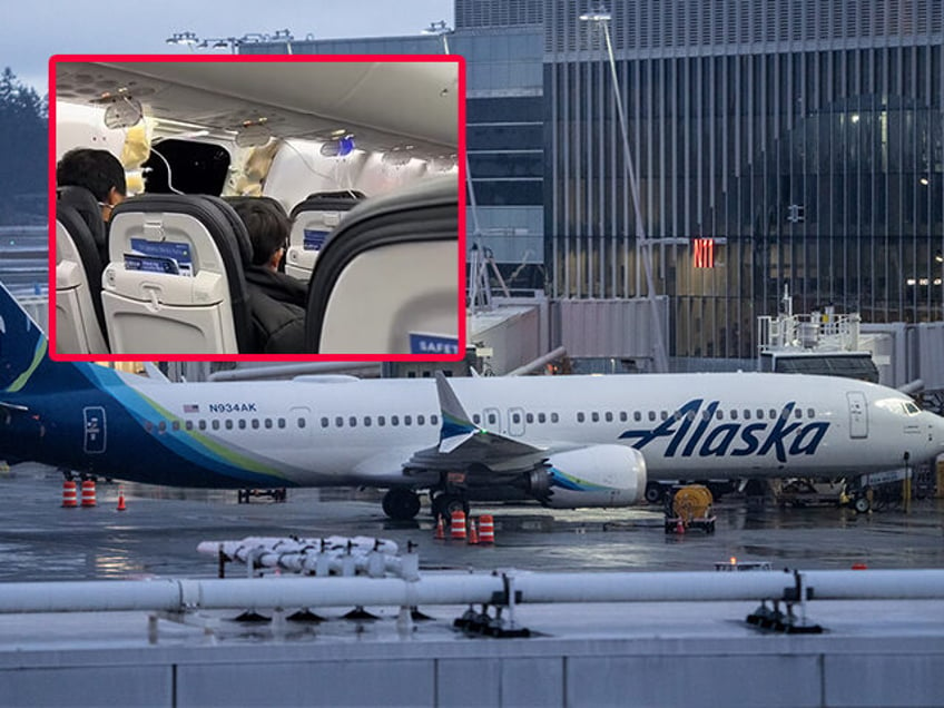 An Alaska Airlines Boeing 737 MAX 9 plane sits at a gate at Seattle-Tacoma International Airport on January 6, 2024 in Seattle, Washington. Alaska Airlines grounded its 737 MAX 9 planes after part of a fuselage blew off during a flight from Portland Oregon to Ontario, California. (Photo by Stephen …