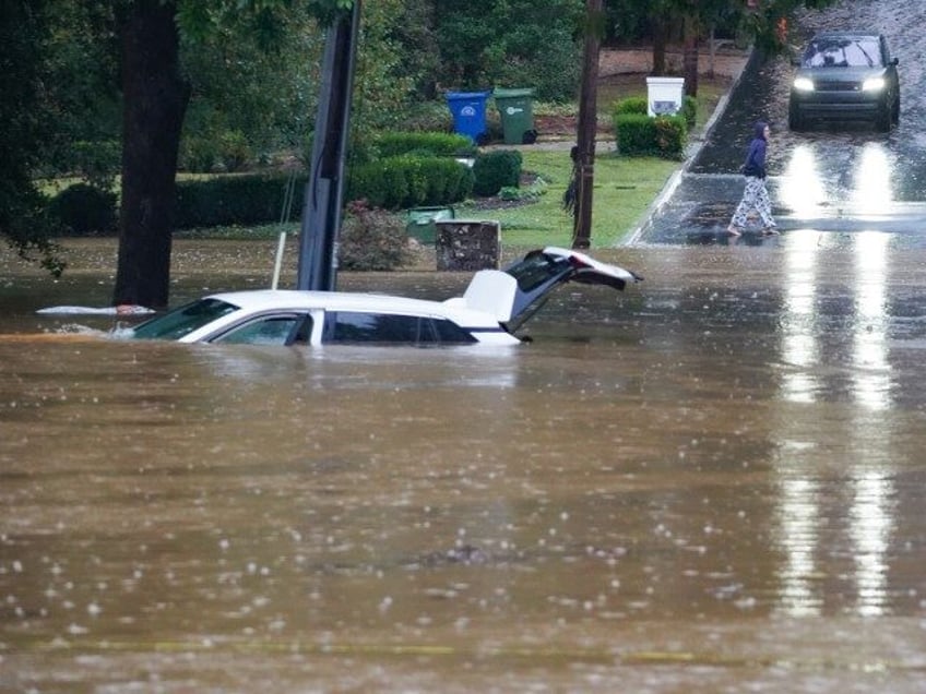 ATLANTA, GEORGIA - SEPTEMBER 27: The streets are flooded near Peachtree Creek after hurric