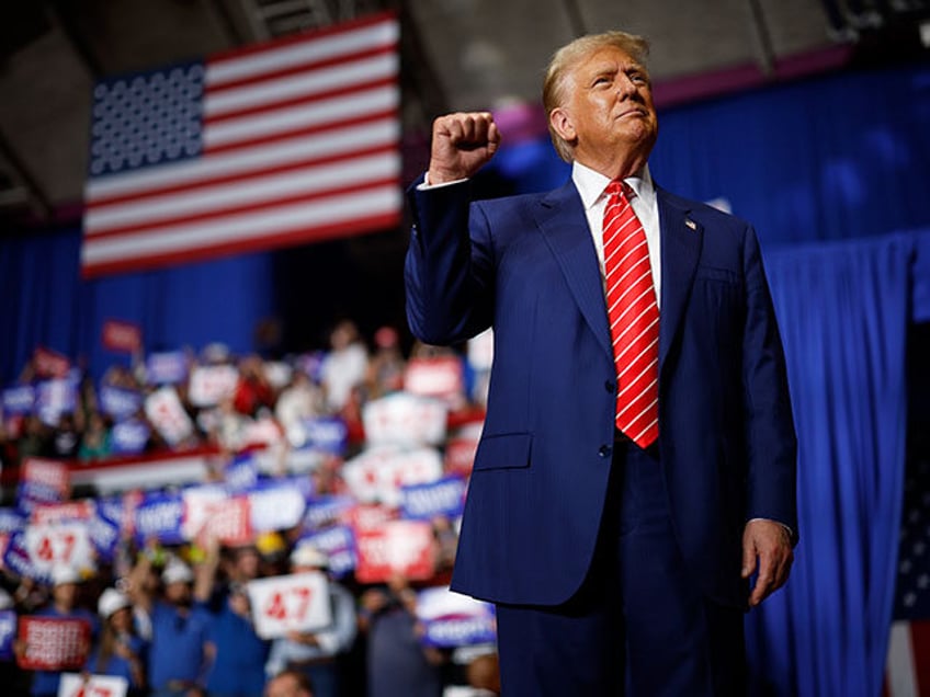 Republican presidential nominee, former U.S. President Donald Trump takes the stage during