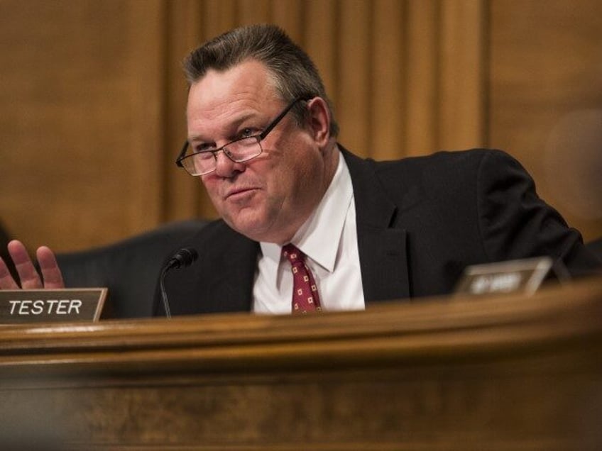 Senator Jon Tester, a Democrat from Montana, speaks during a Senate Banking, Housing and U