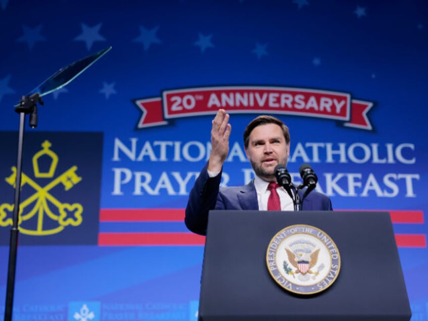 U.S. Vice President J.D. Vance speaks during the 20th annual National Catholic Prayer Brea