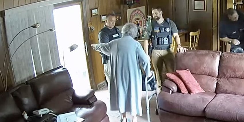 watch kansas 98 year old makes first amendment stand as deputies raid home get out of my house