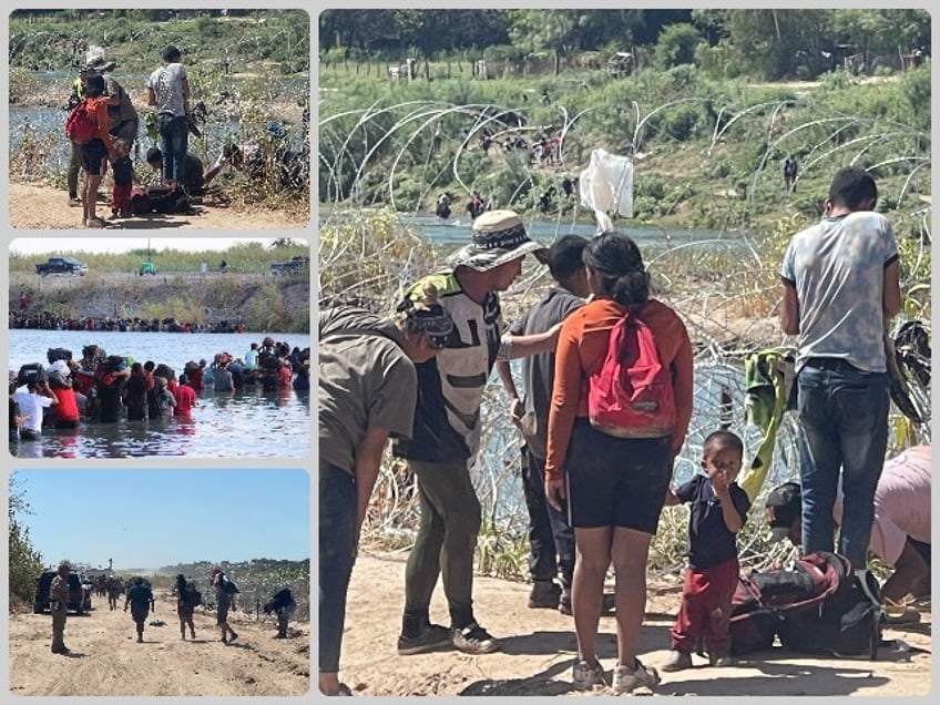 watch migrants breach border push small children under texas razor wire