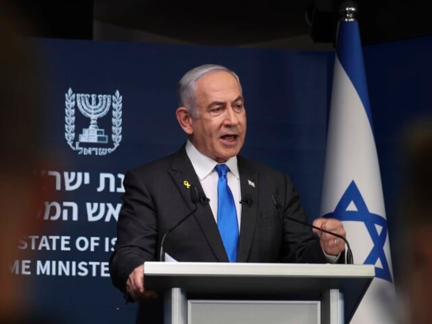 Israeli Prime Minister Benjamin Netanyahu speaks during a press conference at the Governme