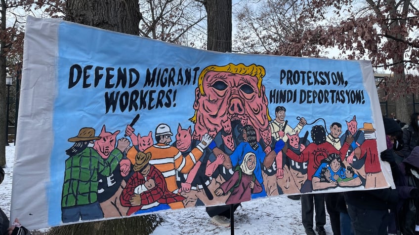 Protesters gather at the We Fight Back protest on the day of Donald Trumps inauguration  in Meridian Hill Park in Washington DC, January 20th, 2025