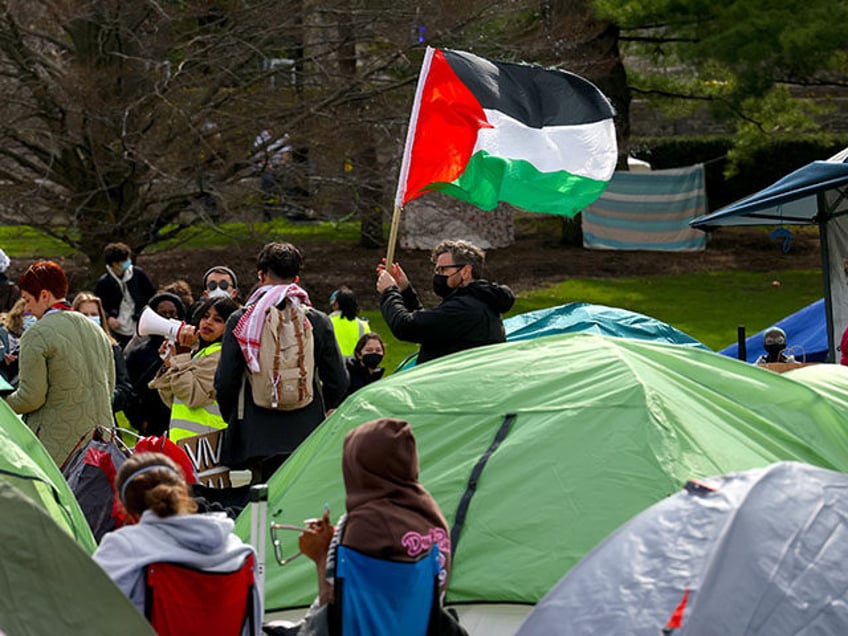 Dozens of pro-Palestinian students and supporters protest against the war in Gaza and dema