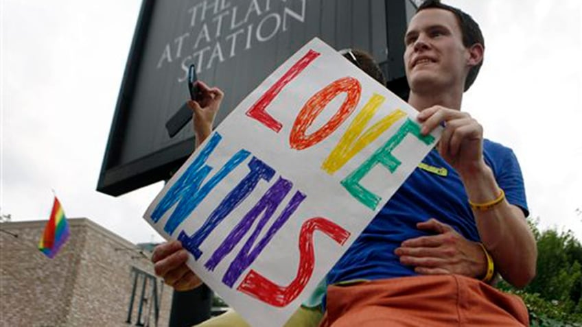 Gay marriage supporter at protest